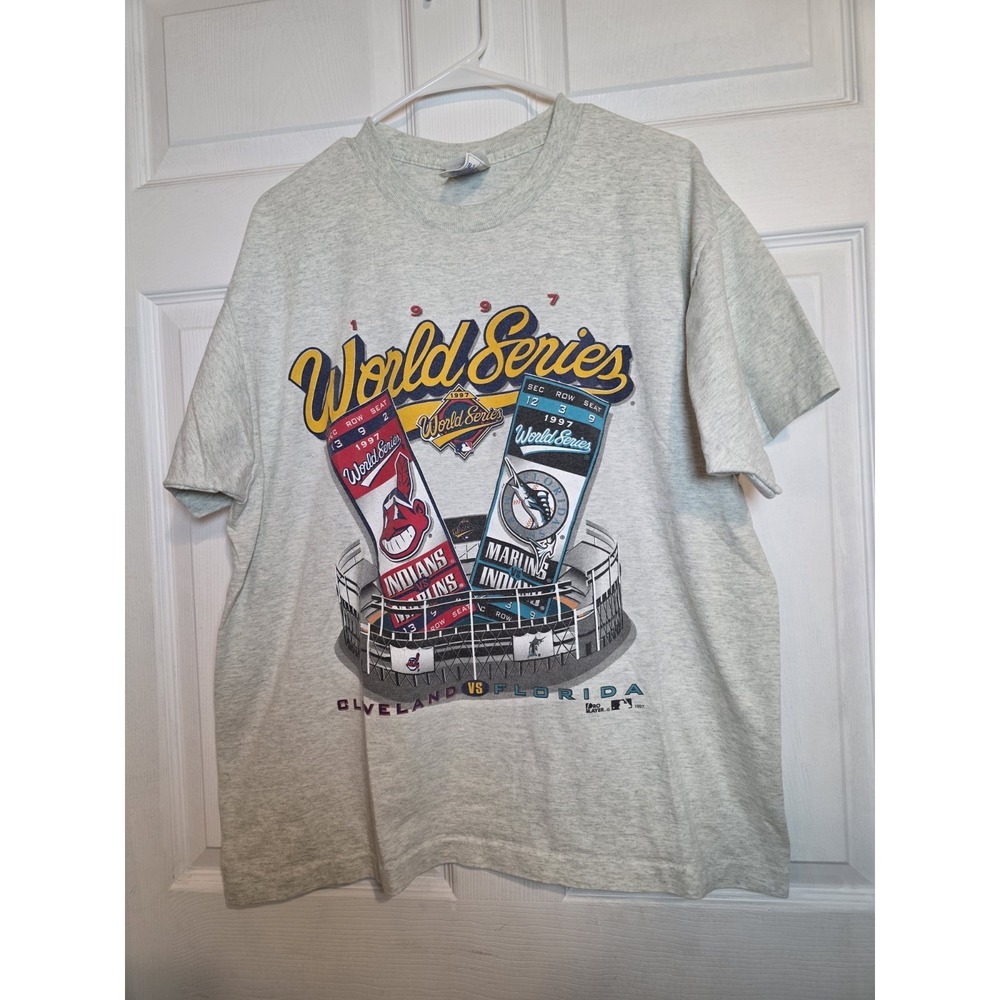 1997 World Series Cleveland Indians Florida Marlins Vintage Graphic Tee Shirt